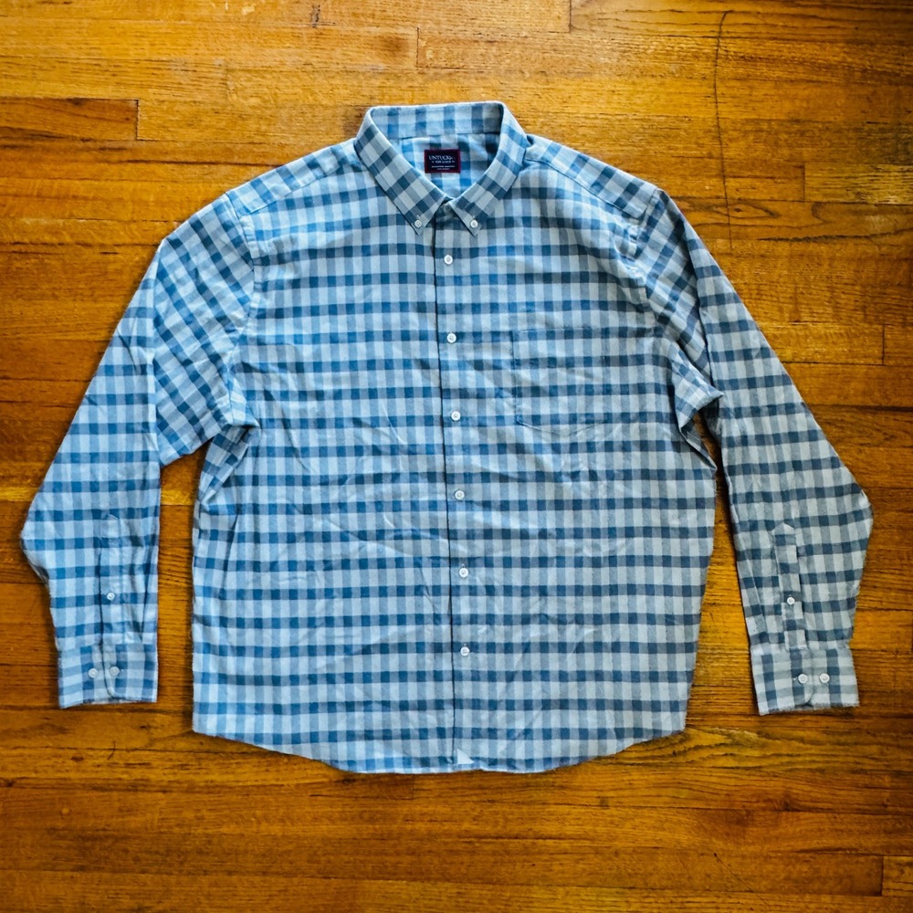 UNTUCKit Mens XXX‎ Large Button Down Shirt Blue Gingham Plaid Long Sleeve